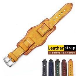 Genuine Leather Watch Band 20mm 22mm 24mm Silver Stainless Steel Buckle Vintage Cow Leather Watch Strap for Panerai Watchband H0915