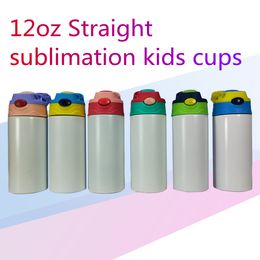 12oz Straight Sippy Cups blank sublimation tumblers 6 Colours Stainnless Steel Baby Bottle Double Wall Vacuum portable Feeding Nursing Drinking kids mugs