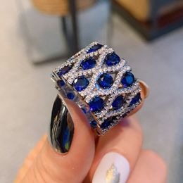 KQDANCE Woman's Created emerald Tanzanite ruby Ring with Blue red stone 18K White gold plated Rings Jewelry Trend 220212253v