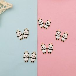10pcs Cute Panda Earrings Pendant Enamel Charms DIY Jewellery Findings Kawaii Necklace Bracelet Dangle Small Accessory 10*18mm