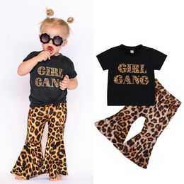 Clothing Sets FOCUSNORM 1-6Y Summer Fashion Kids Girls Clothes Letter Printed Short Sleeve T Shirts Leopard Flare Pants