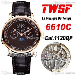 TWSF Patrimony Perpetual Calendar 6610C A1120 Automatic Mens Watch La Musique Du Temps Rose Gold Brown Dial Black Leather Super Edition Watches Puretime c3