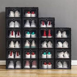 NEW!!! Thicken Plastic Shoe Boxes Clear Dustproof Shoe Storage Box Transparent Flip Candy Color Stackable Shoes Organizer Boxes BES121