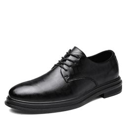 Spring Men's Classic Business Casual Microfiber Leather Shoes Work Office For Male Lace-Up Slip-On Dress Black