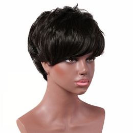 Short Bob Synthetic Wig Black Wave perruques de cheveux humains Simulation Human Remy Hair Wigs For Women WIG-112