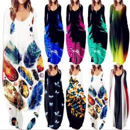 Casual Dresses Women 2021 Loose Pocket Boho Vintage Befree Printed Dress Full Long Sleeve Spring Party Beach Maxi Big Large Plus Sizes