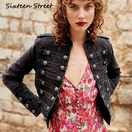 Vintage Denim Jacket Woman Streerwear Multi Buttons Coat Women Boho Chic Outfit Casual Autumn Chaqueta 210603