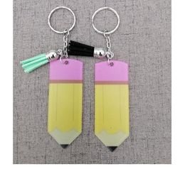 keyring keychains tassel decor buckle 8*3cm acrylic teacher appreciation gifts pencil dangle charms key rings christmas halloween