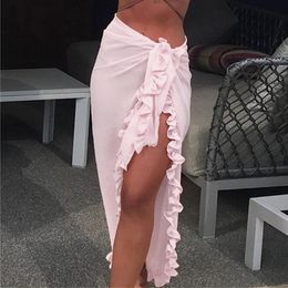 Women's Swimwear Boho Beach Wrap Skirt High Waist Ruffle Sexy Casual Fashion Elegant Frilly Split Long SkirtWomen's