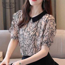 Pullover Tops Clothes Chiffon Shirt Women's Short-Sleeved New Sweet Office Lady Print Summer Blouse Women Floral 9613 210323