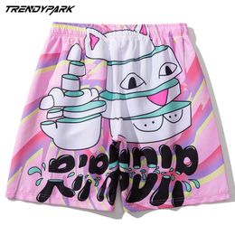 Men's Board Short Funny Cartoon Printed Summer Hip Hop Oversize Streetwear Harajuku Drawstrings Casual Quick Dry Beach Shorts 210601