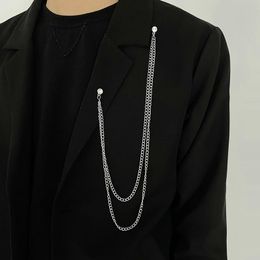 Pins, Brooches High-end Fashion Crystal Tasser Brooch Long Chain Men Suit Scarf Buckle Collar Pins Luxulry Jewellery Gifts For Women Accessori