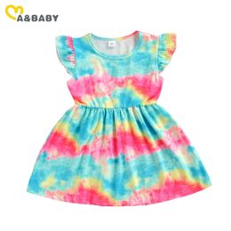 1-6Y Summer Toddler Kid Baby Girl Tie Dye Dress Ruffles Sleeveless Casual Dresses For Girls Clothing Costumes 210515