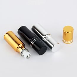 100 pieces/Lot 5ml Essential Oil Bottles Mini Empty Roller Bottles Gold Silver Black UV Glass Bottle