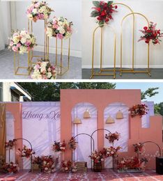 6pcs Outdoor Lawn Display Flower Door Iron Arch Decoration Wedding Pergola With Pillar Plinths Metal Stand Backdrops DIY Crafts Props Rack For Flowers Balloons Sash