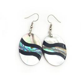 Oval Shape Charm Hook Earring Peacock Green Multi Colours Abalone Shell Women Natural Jewellery 5 Pairs