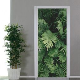 PVC Self-Adhesive Door Sticker 3D Green Plant Leaves Wallpaper Living Room Bedroom Home Decoration Door Decals Papel De Parede 210317