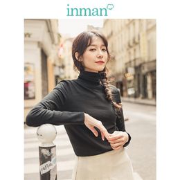 INMAN Autumn Winter Korean Fashion Black Tops Elegant Lady Clothing Roll Collar Turtleneck Eleagnt Girl Pullover Women Sweater 210914