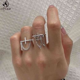 Punk Cool Hip-Hop Cross Rings Multi-layer Adjustable Chain Double Open Finger Ring Alloy Man Rotate Rings for Women Party Gift G1125