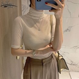 Short Sleeve Summer Top Shirts Female Knitted White Blouse Femme Office Lady Solid Shirt Casual Blouses Women Blusas 12874 210427
