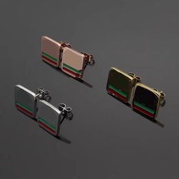 Not faded Top Quality Stainless Steel Designer Stud Luxurious Letter Gold Silver Rose Colours Trendy Style Square Earrings for Women Engagement Jewellery Wholesale