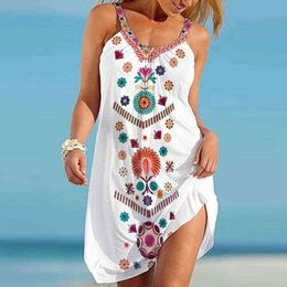 Summer Fashion Women Dress Sleeveless Flower Print Dresses For Women Sundress Fashion Beach Dress Streetwear Plus Size S-2XL Y1204