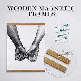 Wooden Po Hanger Poster Magnetic Frame Three Colors Artwork Picture Canvas Print Holder Hanging Wall Art Home Decor 21-70cm 210611