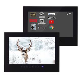 Soulaca 27 inches Black Smart Android Waterproof Bathroom Television Frameless LCD Monitor Advertising Full HD LED Wi-Fi TV
