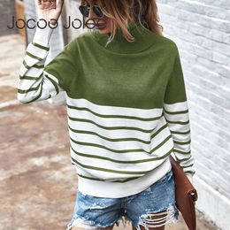 Turtleneck Swweater for Women Winter Striped Loose Pullovers Elegant Patchwork Knitted Jumpers Korean Harajuku Sweater Tops 210428