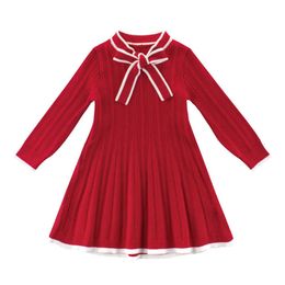 LZH Toddler Girls Sweater Dress 2021 Autumn Winter Kids Casual Knitting Long Sleeve Princess Dress For Girl Red Children Clothes Q0716