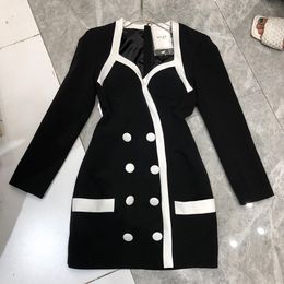 Korean Dongdaemun Autumn New Elegant High Cold Adult Lady like Woman Slimming Suit Skirt Womens Black and White Color Ol Dress