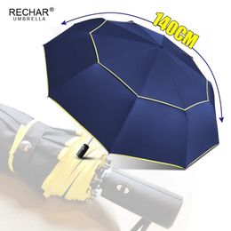 120cm Fully Automatic Large Umbrella 2-Layer 3-Layer Rain Folding Umbrella 10 Ribs Wind Paragliding Fashion Business Umbrella 210320