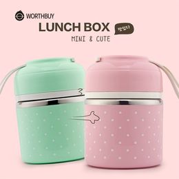 WORTHBUY Cute Japanese Lunch Box For Kids Portable Outdoor Stainless Steel Bento Box Leak-Proof Food Container Kitchen Food Box 211108