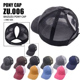 Women Ponytail Cap Breathe Baseball Caps Mesh Sports Hat Summer Outdoor Travel Wash Retro Vintage Designer Hats Sun Fashion Sunscreen Visor 10Colors WMQ1227