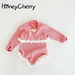 Autumn Infant Girl Baby Set Wooden Ear Knitwear + Wool Romper Crawling Clothes born girl clothes 210515