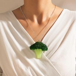 Pendant Necklaces Simulation Broccoli Pandent Necklace For Women Girls Funny Fresh Vegetable Geometry Resin Acrylic Jewellery Collar 20