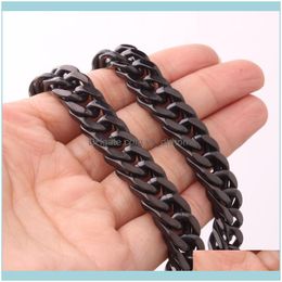 Chains Necklaces & Pendants Jewelrychains Granny Chic Top Quality 8Mm Chain Necklace For Men Women Stainless Steel Black Curb Cuban Link Dro