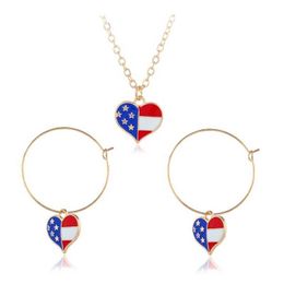 American Independence Day Jewellery Flag Love Stud Earrings Necklace Set Net Red Wild Jewellery Q0709