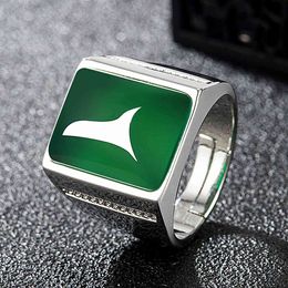 Vintage fashion Big square green jade gemstones bague white gold silver Colour zircon diamonds rings for men party accessory gift