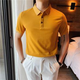 Korean Mens Shirt Camiseta Masculina 2021 Summer Social Man Solid Colour Short Sleeved Cotton Slim Fit Men's Clothing Polos
