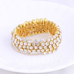 Marke Designer Luxus Kristall Diamant Elastische Armband für Frauen Dame Mode Strass Armbänder 18K Gold Überzogene Armreif Hochzeit schmuck