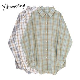 Yitimuceng White Blouse Women Plaid Plus Size Vintage Shirts Office Lady Clothing Korean Fashion Top Spring Long Sleeve Shirt 210601