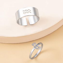 Wedding Rings 2 Pcs12 Constellation Stainless Steel Couple Adjustable Opening Ring Set For Women Men Silver Colour Metal Trendy Jewellery