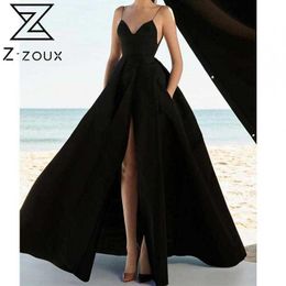 Women Dress Split Sleeveless V-Neck Black Sexy Dresses Plus Size Vintage Woman Party Night Summer Clothes 210524