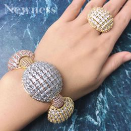 Earrings & Necklace Ness Arrive Luxury Bamboo Shape Super Cubic Zriconia Width Bracelet Bangle Ring Set Saudi Arabic Dubai