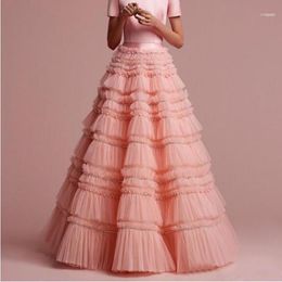 boutique skirts UK - Boutique Tiered Beaded Tulle Skirt Puffy Ruffles Cake Layers Long Skirts Womens Maxi Saias Jupe Prom Party Gowns1