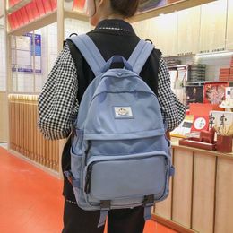 School Bags Student Schoolbag Backpack For Girl Teenage Women Nylon Soft Solid Black Bookbags Teen College Style Bagpack