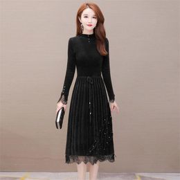 fashion women's spring and autumn sweater bottoming skirt knitted dress casual cotton 210427