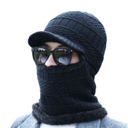 New Balaclava Winter Women Men's Skullies Wool Knitted Balaclava Cap Ninja Mask Thermal Plush Pocket Hat Unisex Snow Cap Y21111