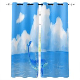 Curtain & Drapes Blue Ocean Whale Curtains For Kids Boy Girl Bedroom Living Room Custom Drape Kitchen Window Closet